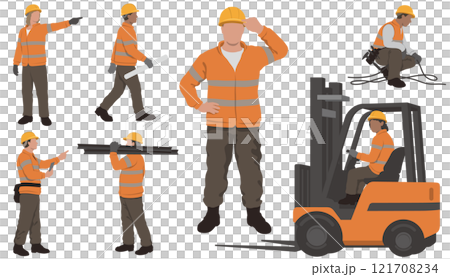 Construction workers vector illustration set 121708234
