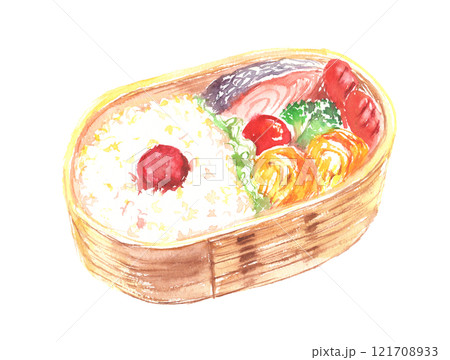 水彩で描いたお弁当のイラスト 水彩で描いたお弁当のイラスト 121708933