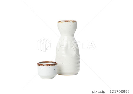 PNG, sake, in a light ceramic bottle, isolated on a white background. 121708993