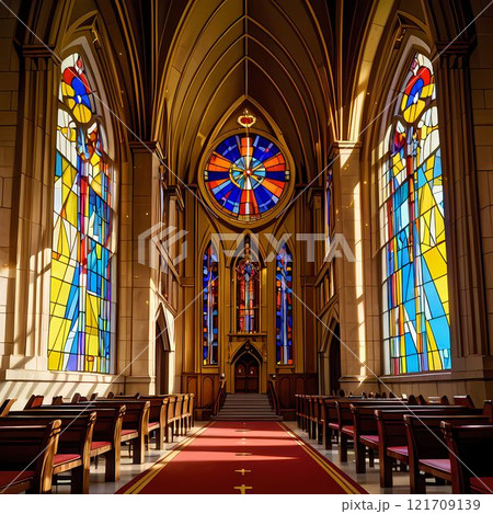 ステンドグラスが美しい教会のステンド 121709139