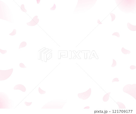 桜の花吹雪。舞い散る花びら。シンプルな桜のフレーム背景素材。 桜の花吹雪。舞い散る花びら。シンプルな桜のフレーム背景素材。 121709177