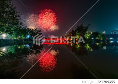 Fireworks night at Hoan Kiem Lake Fireworks night at Hoan Kiem Lake 121709355