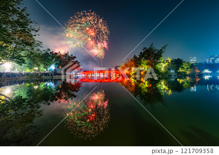 Fireworks night at Hoan Kiem Lake Fireworks night at Hoan Kiem Lake 121709358