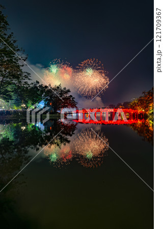 Fireworks night at Hoan Kiem Lake Fireworks night at Hoan Kiem Lake 121709367