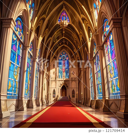 美しいステンドグラスのある大聖堂 121709414