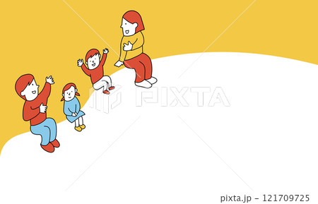 話し合う4人家族のタイトル用イラストフレーム 話し合う4人家族のタイトル用イラストフレーム 121709725