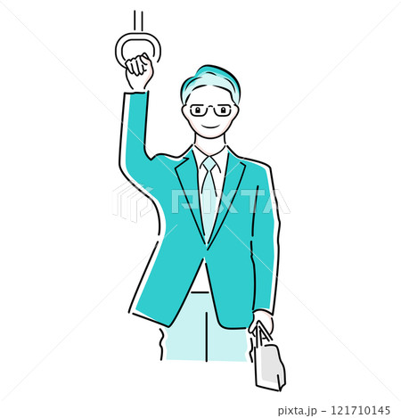 通勤電車の吊革につかまるビジネスマンのイラスト 121710145