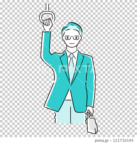 通勤電車の吊革につかまるビジネスマンのイラスト 121710145