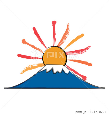 筆描きの富士山と初日の出 筆描きの富士山と初日の出 121710725