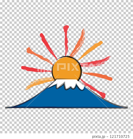 筆描きの富士山と初日の出 筆描きの富士山と初日の出 121710725