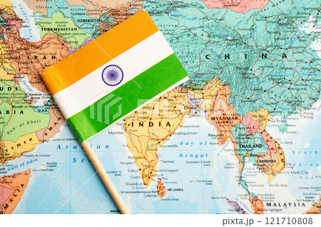 Bangkok, Thailand November, 2024 India flag on world map. Bangkok, Thailand November, 2024 India flag on world map. 121710808