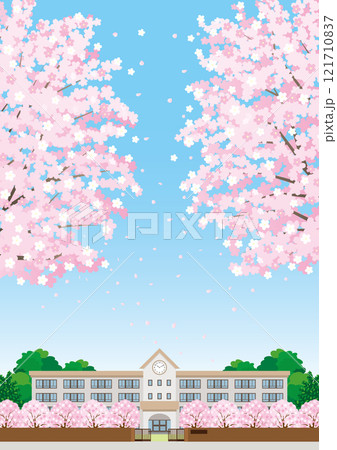 桜が咲く春の校舎のイラスト 桜が咲く春の校舎のイラスト 121710837