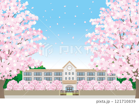 桜が咲く春の校舎のイラスト 桜が咲く春の校舎のイラスト 121710839