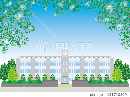 新緑の季節の校舎のイラスト 新緑の季節の校舎のイラスト 121710869