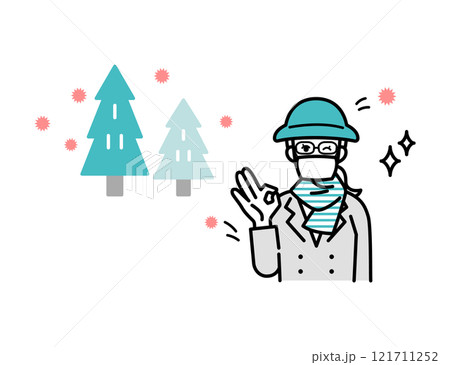 花粉症　対策をする女性のイラスト 121711252