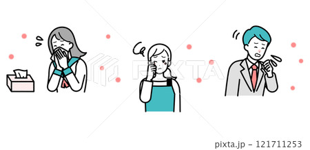 花粉症　様々な症状のイラストセット 121711253