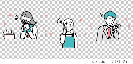 Hay fever - illustration set of various symptoms 121711253