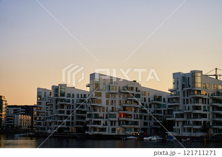 Modern residential building along waterfront on Copenhagen, Denmark 121711271