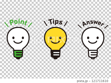 Cute smiling light bulb character illustration set 121711610