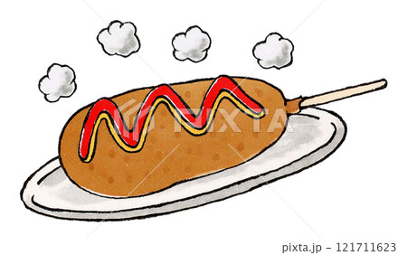 皿にのったアメリカンドッグ(湯気) 皿にのったアメリカンドッグ(湯気) 121711623