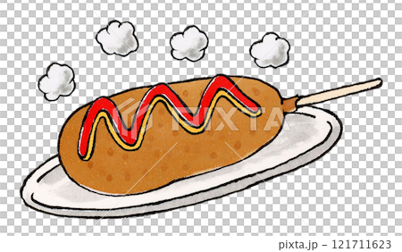 皿にのったアメリカンドッグ(湯気) 皿にのったアメリカンドッグ(湯気) 121711623