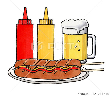 フランクフルトと生ビール(ケチャップ&マスタード) 121711650