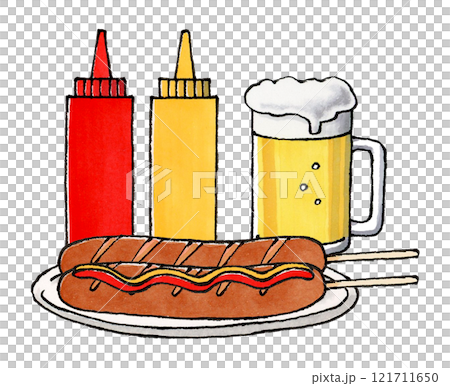 法蘭克福啤酒和生啤酒(番茄醬和芥末) 法蘭克福啤酒和生啤酒(番茄醬和芥末) 121711650