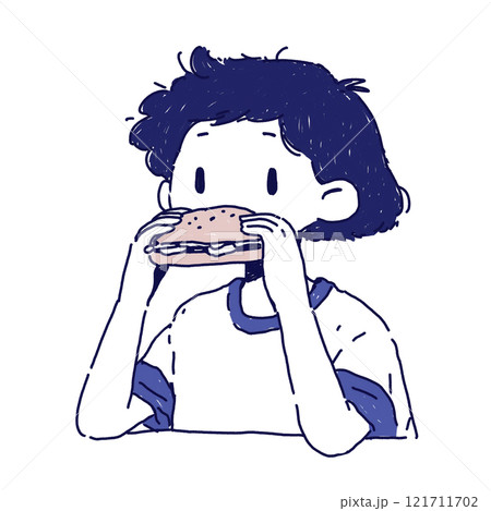 ハンバーガーを食べる女性　シンプルなイラスト 121711702