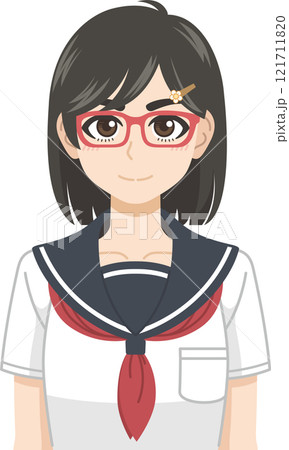 メガネの夏服の女子学生 121711820