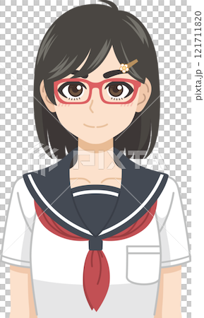 メガネの夏服の女子学生 121711820