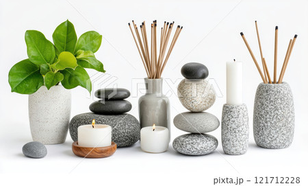Spa setup with massage stones for healthy relax spa. 121712228