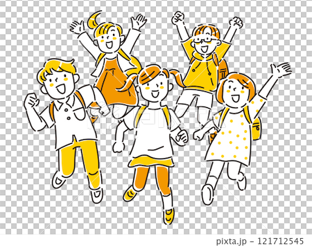 ランドセルを背負ってこちらに向かって走ってくる子どもたち ランドセルを背負ってこちらに向かって走ってくる子どもたち 121712545