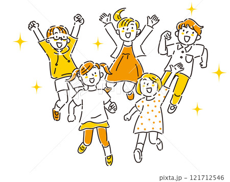 笑顔でこちらに向かって走ってくる子どもたちの手描きイラスト 笑顔でこちらに向かって走ってくる子どもたちの手描きイラスト 121712546