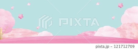 バナー フレーム 春 さくら サクラ 桜 花 風景 水彩 手描き コピースペース 背景 イラスト素材 バナー フレーム 春 さくら サクラ 桜 花 風景 水彩 手描き コピースペース 背景 イラスト素材 121712709
