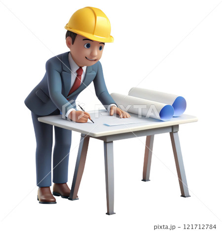 3D Cartoon Construction Engineer 121712784