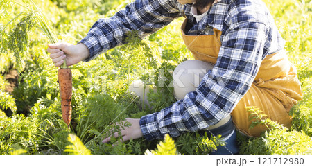 畑で働く農家の女性イメージ 121712980