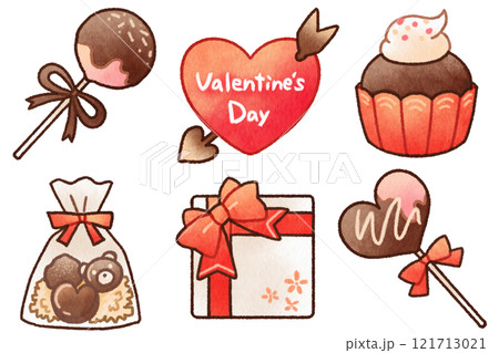 バレンタインデーのチョコとリボンのついたチョコレートのイラストセット 121713021