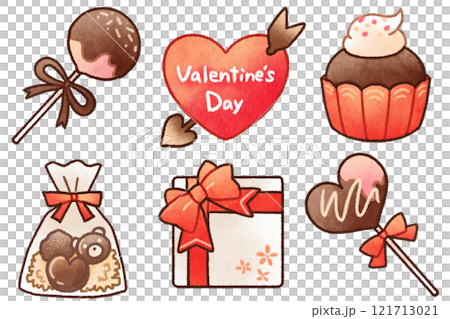 バレンタインデーのチョコとリボンのついたチョコレートのイラストセット 121713021