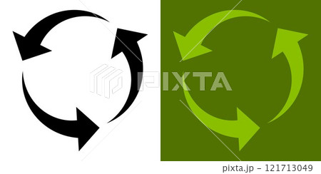 Recycling icon. 3 green arrows. An arrow that spins endlessly. The concept of reuse. Recycled. Care for nature and the environment Recycling icon. 3 green arrows. An arrow that spins endlessly. The concept of reuse. Recycled. Care for nature and the environment 121713049