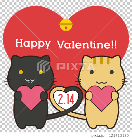 かわいい猫のイラスト バレンタイン ハート型フレームのイラスト素材