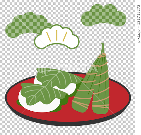 柏麻糬、chimaki 和松樹圖案的插圖 柏麻糬、chimaki 和松樹圖案的插圖 121713272