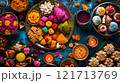 Colorful spread of Diwali snacks and sweet 121713769