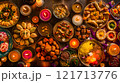 Diwali, Festive Diwali feast with an array of traditional 121713776