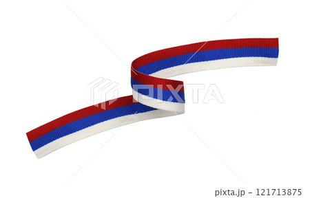 Twisted rep ribbon in colors of Russian flag isolated 121713875