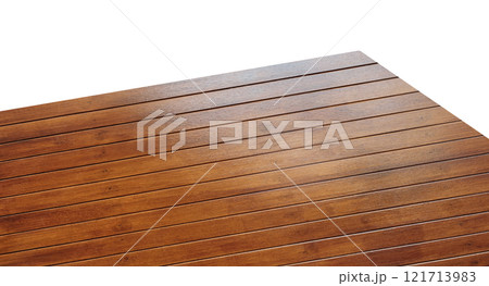 View of wood or wooden table top corner Isolated on white background. 121713983