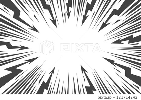 Cartoon comic background with lightning burst effect. Vector manga graphic with flash and abstract thunder. Energy explosion frame with electric light. Radial perspective monochrome beams 121714242