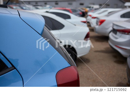 Car Sales and Loan Industry Concept. Row of Brand New Vehicles in Stock. 121715092