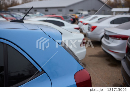 Car Sales and Loan Industry Concept. Row of Brand New Vehicles in Stock. Car Sales and Loan Industry Concept. Row of Brand New Vehicles in Stock. 121715093
