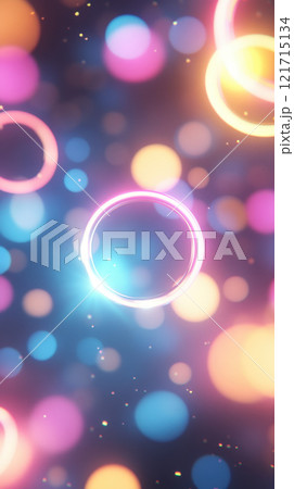 Vibrant circles with glowing lights in colorful background 121715134