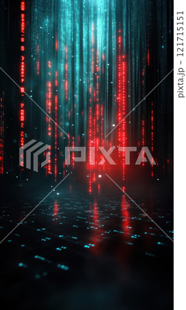 digital forest with glowing red and blue data streams 121715151